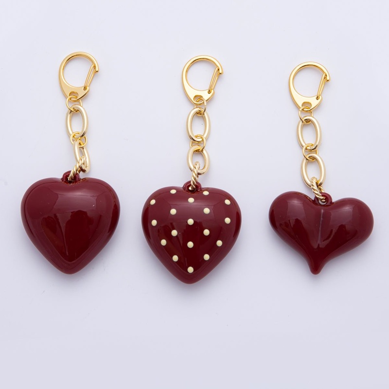 18K Gold Filled Dark Garnet Red Chubby Polka Dotted Heart Bag Charm Keychain Accessories | WB-00004 ~ WB-00006 #1