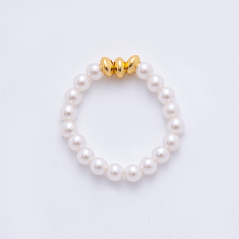 18K Gold Filled White Shell Pearl Rondelle Bead Stretch Ring | O045