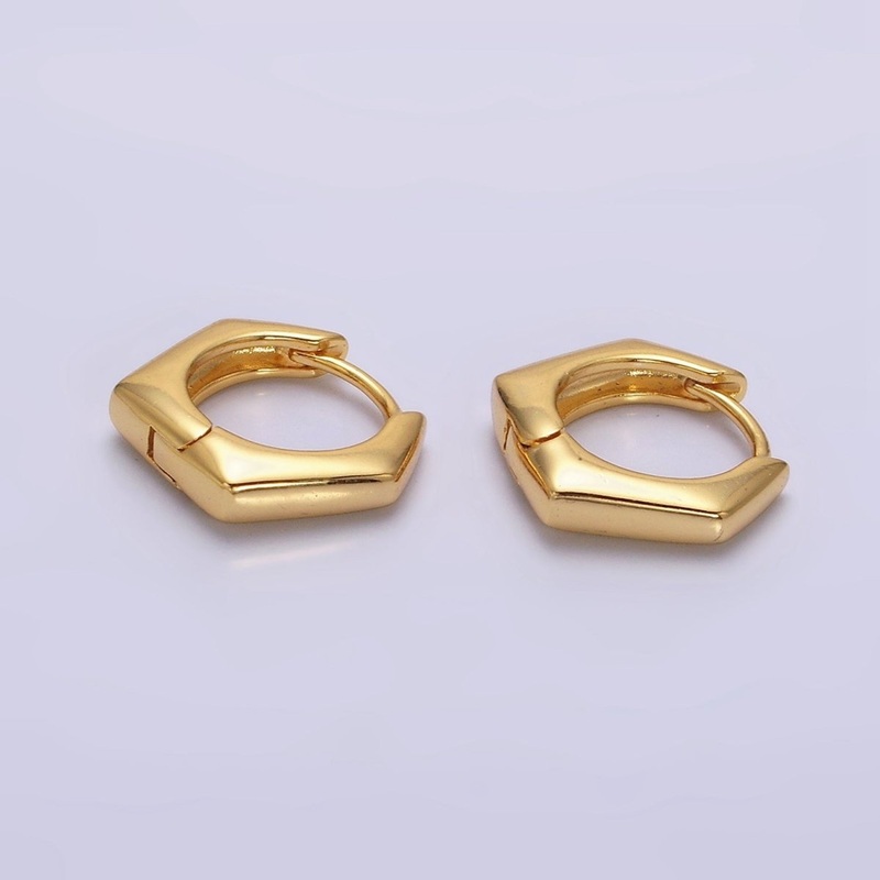 24K Gold Filled 13.5mm Rounded Hexagonal Huggie Earrings | AE810