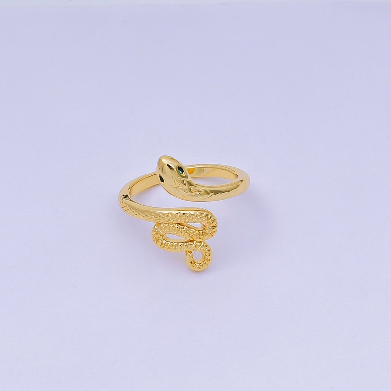 24K Gold Filled Green CZ Serpent Snake Adjustable Ring | O-1491