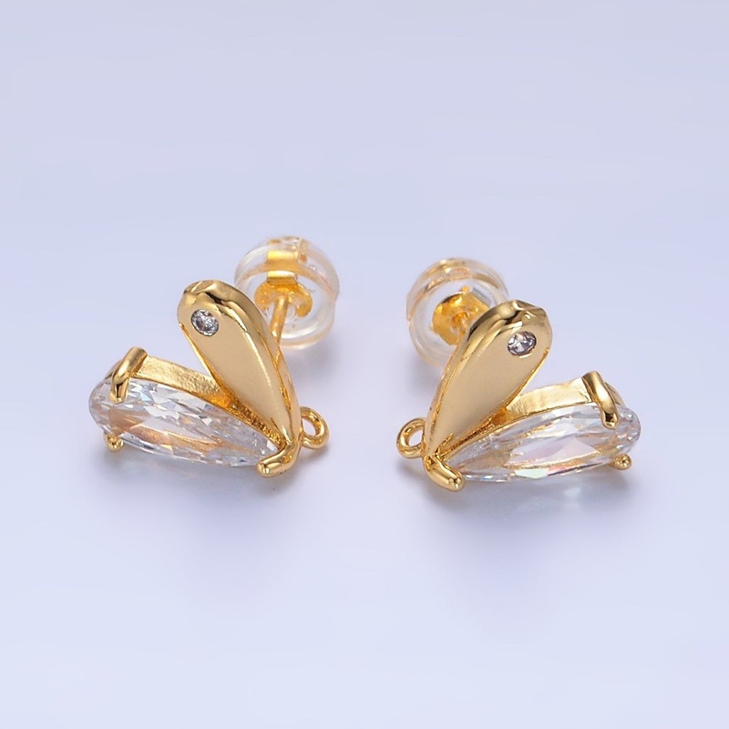 24K Gold Filled Mini Clear CZ Heart Stud Earrings | Z1067