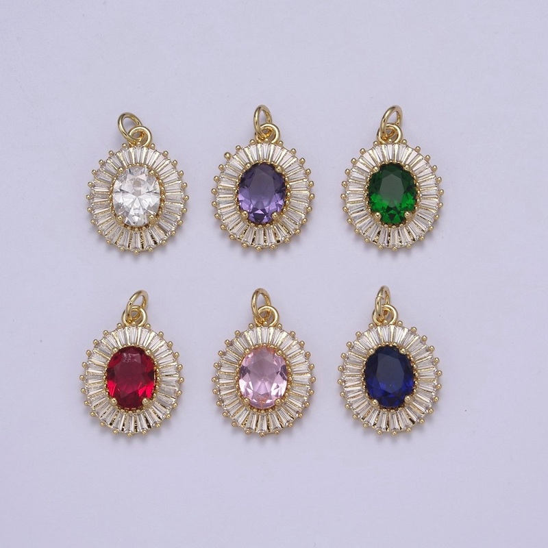 CZ Oval Charm Necklace 14k Gold Filled Dainty Oval CZ Baguette Halo Pendant, CZ Diamond Charm Necklace for Women, Cubic Zirconia Jewelry, Gifts for Her N-647 – N-652 Green