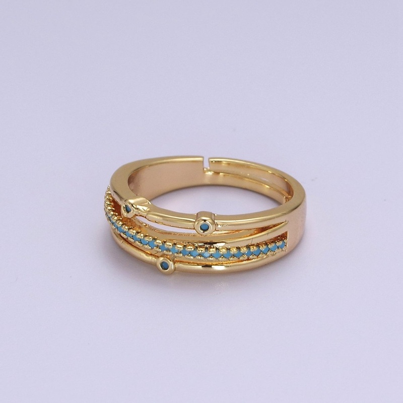 Dainty Turquoise Gold Band Ring Thin Adjustable Band Yellow Gold Ring S-519