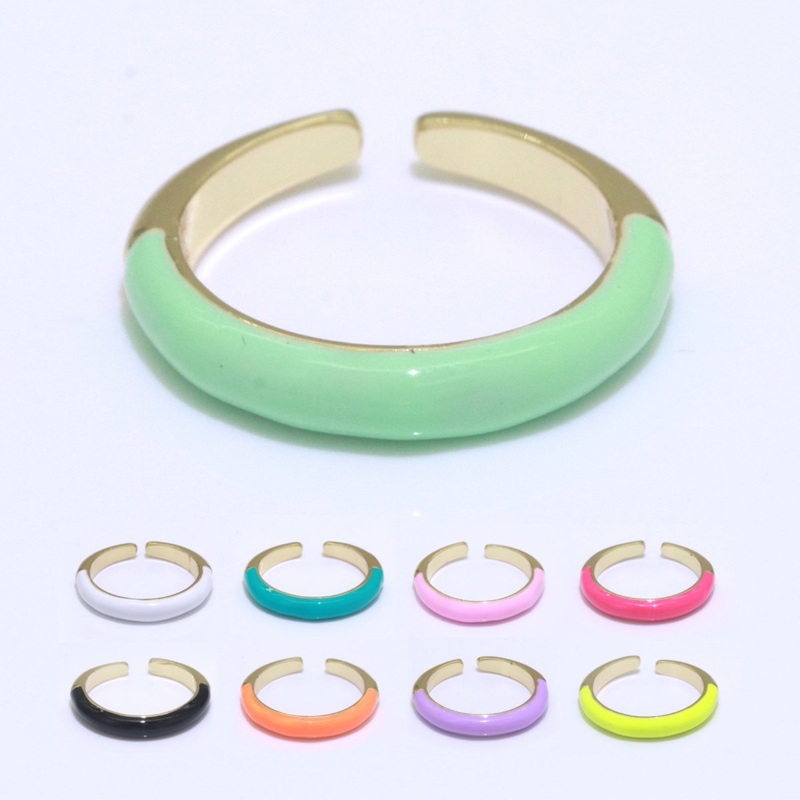 Enamel stacking ring Minimalist Jewelry Gold Filled Open Adjustable Ring for Women S-031 ~ S-039 Black