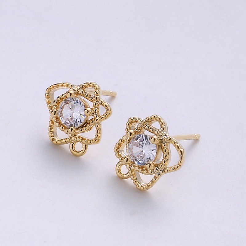 Flower Stud Earring Charm  24k Gold Filled Micro Pave Floral Stud  Jewelry Making Supplies  Open Link for Jewelry Making Supply K-410 PAIR