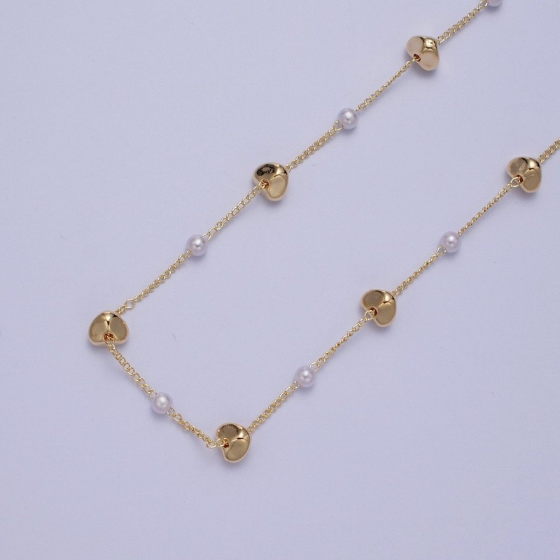 Gold Satellite Pearl & Abstract Bead Chain Wholesale by Yard For DIY Jewelry Making Component | ROLL-841 Clearance Pricing