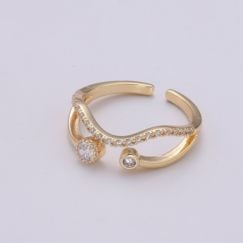 Gold wave ring, Micro Pave Open Ring Gold Vermeil ring, Dainty wave ring Micro Pave Stacking rings, Cz gold wave R-148