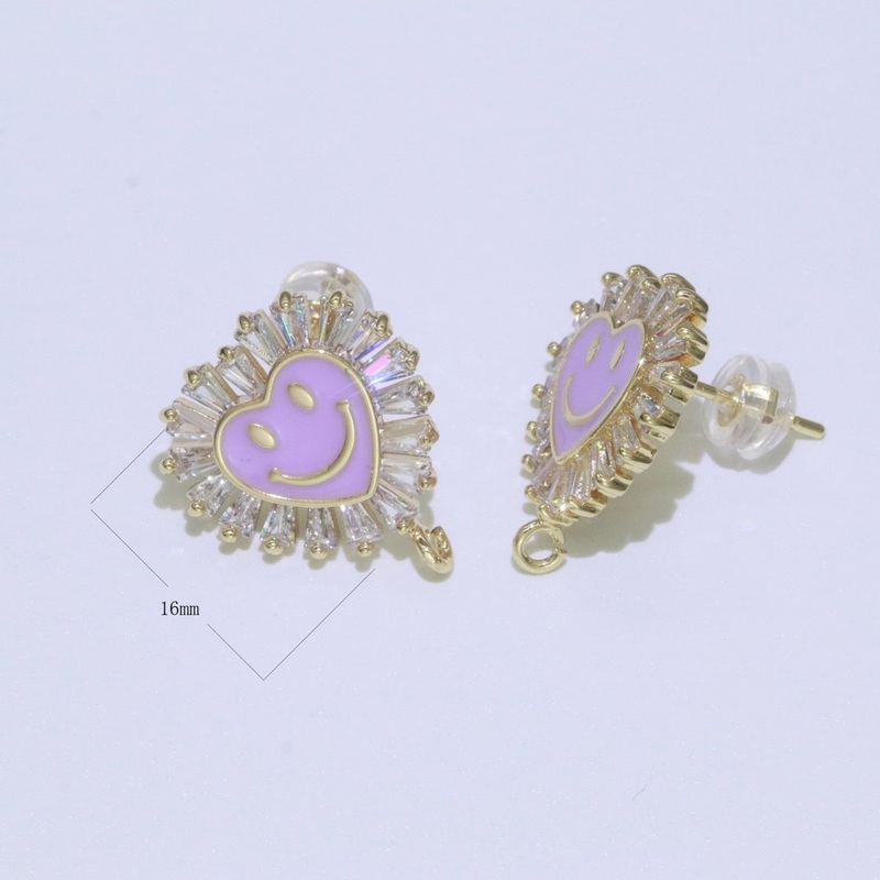 Happy face stud earrings, Tiny smiley face studs, simple gold stud earrings, Heart Gold Studs, happy face studs with open link L-367~L-372 Blue