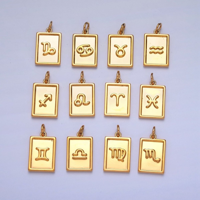 Mini 24k Gold Filled Tag Zodiac Charm Dainty Tile Astrological Zodiac Signs Add on Charm A-A1427-A-A1432 ARIES