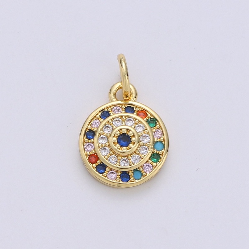 Mini evil eye Charm with CZ in Gold Filled Disc Coin Pendant Micro Pave Multi Color Pendant Gold Charm Necklace Earring Bracelet Supply D-248