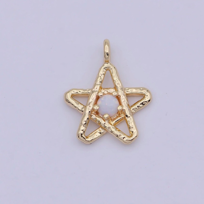 Mini Star Charm with Opal Stone 18K Gold Filled Coin Pendant for Celestial Minimalist Jewelry N-908