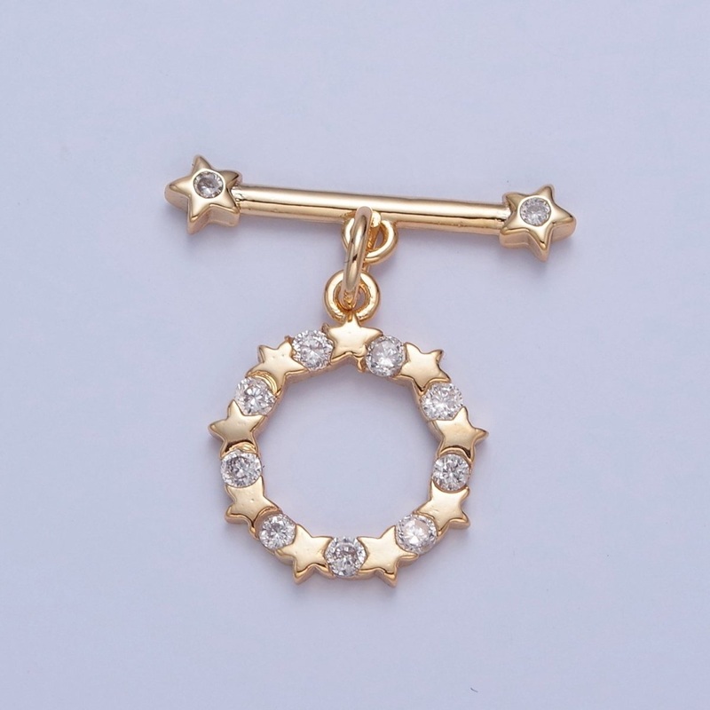 Pave Round Star Toggle Clasps Gold Plated Bracelet Clasp, Necklace Closure, Clasp Finding, Jewelry Finding L-761