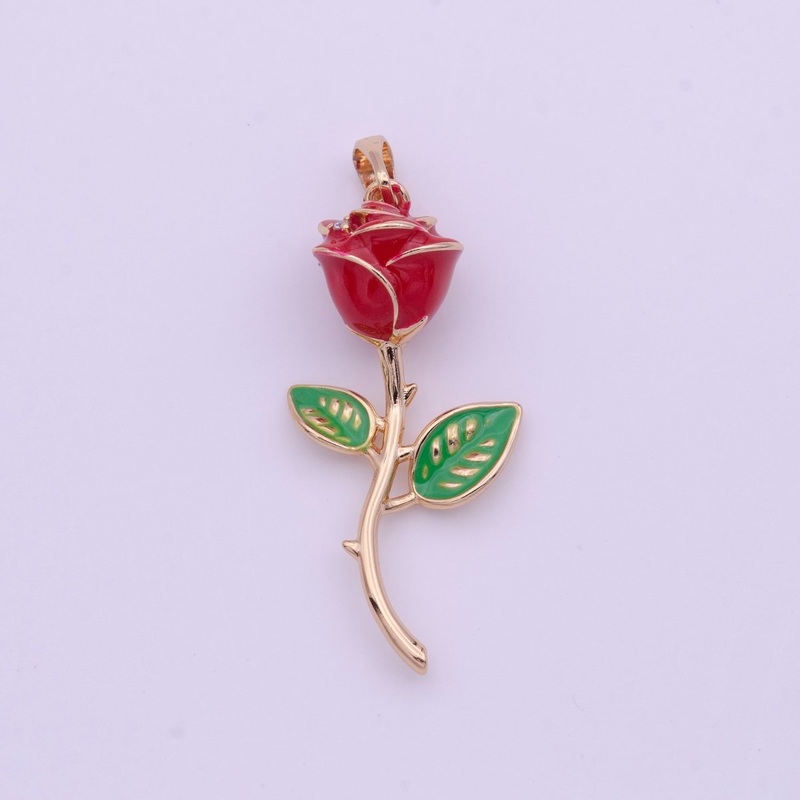 Red Rose Flower Rose Gold Pendant  I-586