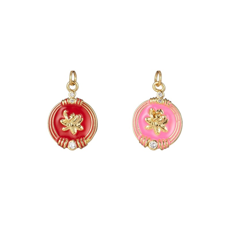 Round Charm for Mother Mom Rose Flower Petal for Necklace Bracelet Earring Supply M-245-M-246 Pink