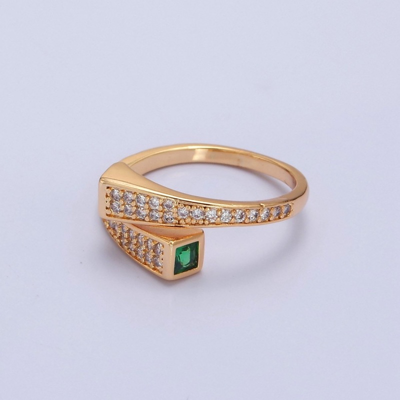 Stackable Pave Ring With Emerald Green CZ Stone open adjustable O-2177