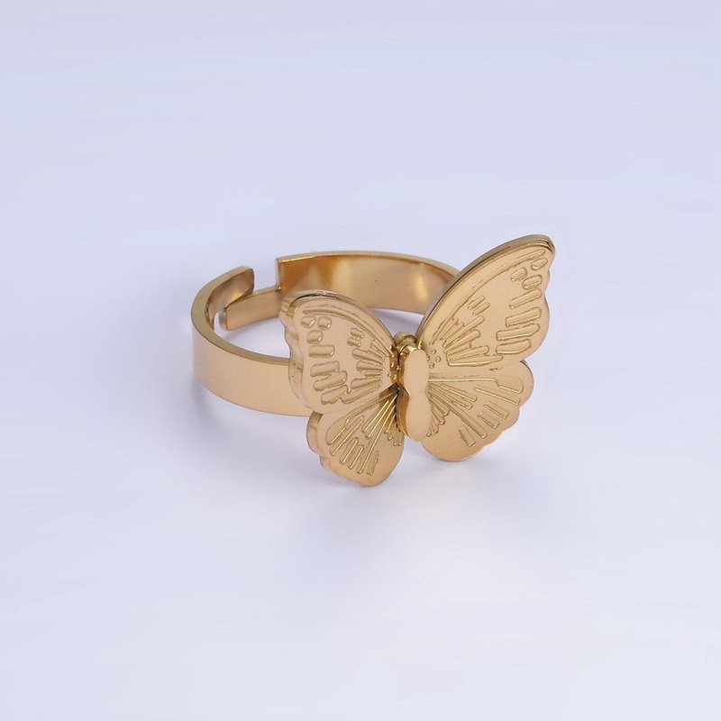 Stainless Steel Butterfly Wings Lined Insect Animal Ring | O1300