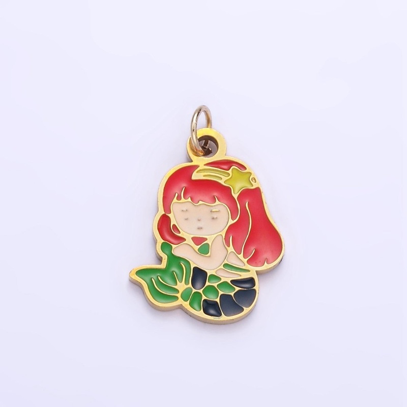 Stainless Steel Cartoon Mermaid Enamel Kids Jewelry Pendant | P1000