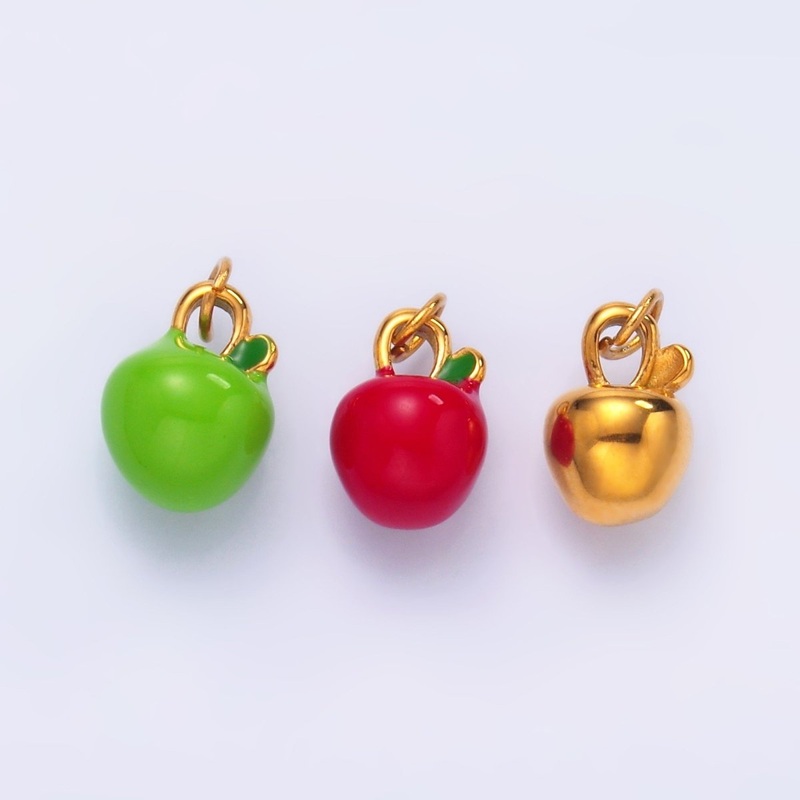 Stainless Steel Green, Red, Minimalist Apple 3D Multidimensional Charm | P841 P851 Green