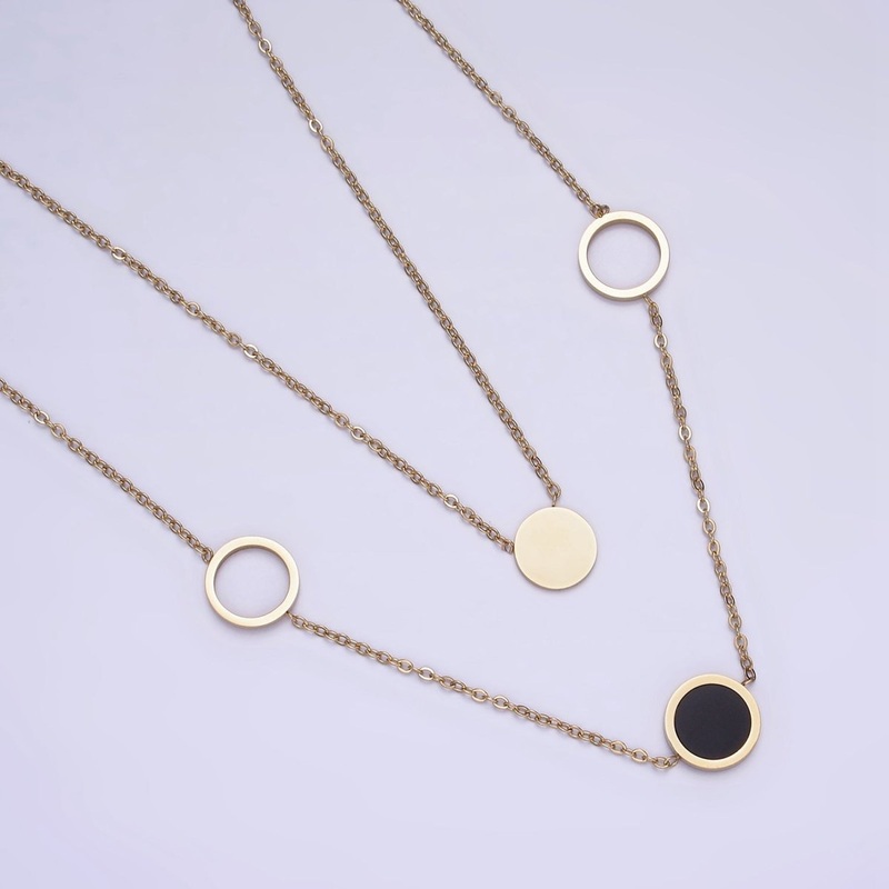 Stainless Steel Multiple Round Circle Open Disc Cable Double Layer Stack Necklace | WA-2054 Clearance Pricing