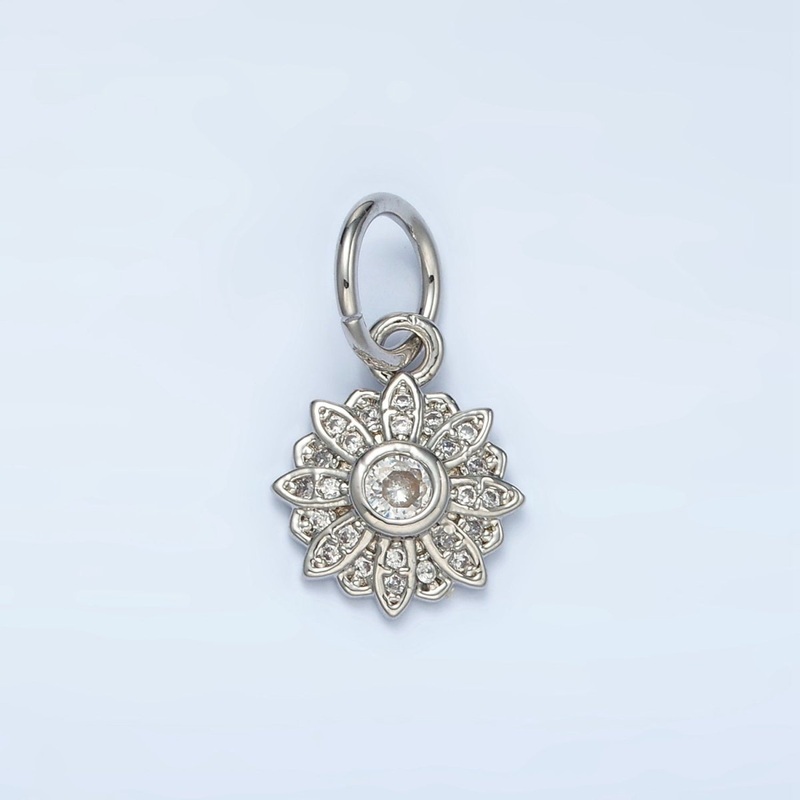 White Gold Filled Clear CZ Blooming Flower Charm | AG861