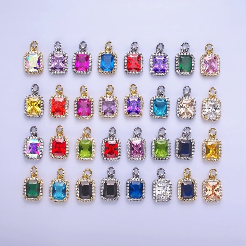 14K Gold Filled Baguette CZ Micro Paved Charm | AG756 – AG767 Gold Violet