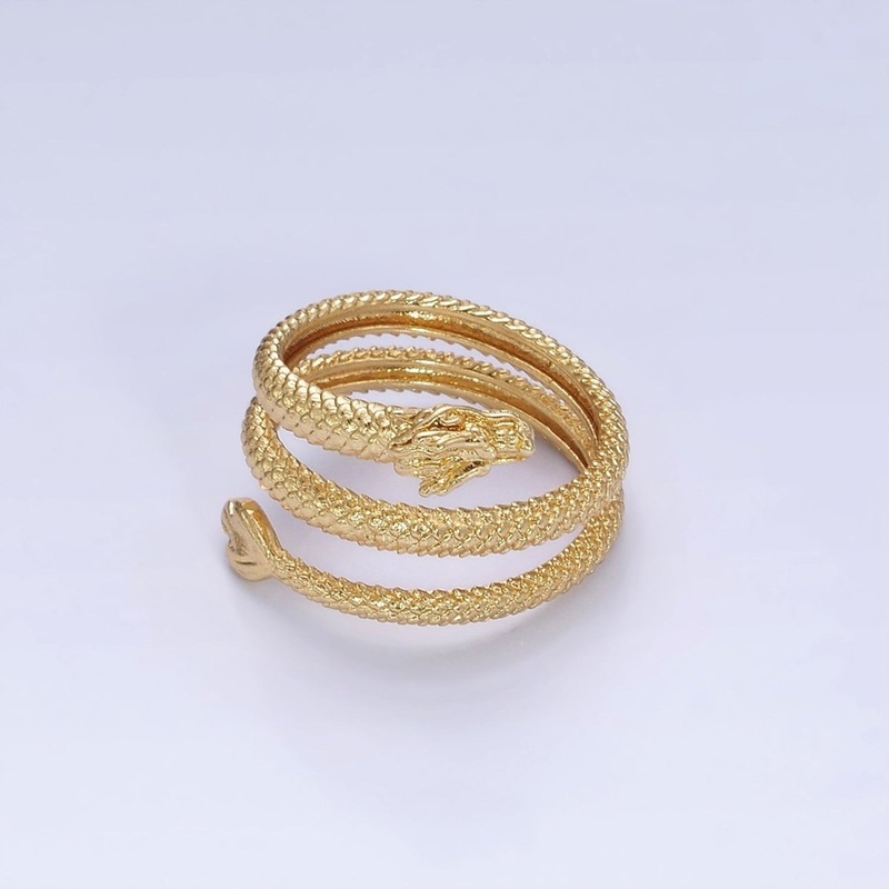 14K Gold Filled Dragon Scale-Textured Triple Band Wrap Ring | O1361