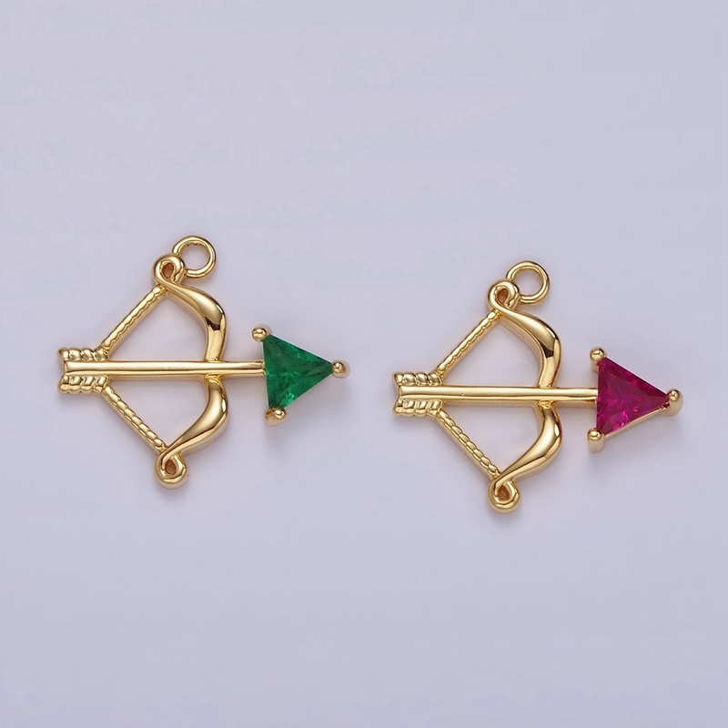 14K Gold Filled Fuchsia, Green CZ Arrow Bow Archery Open Charm | AG531 AG532 Fuchsia