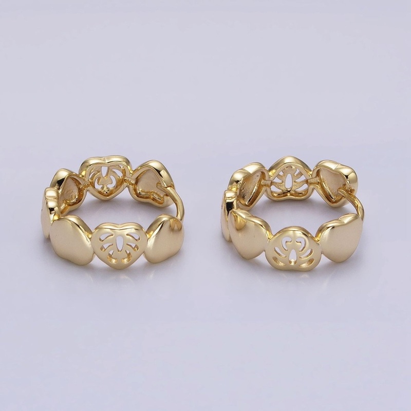 14K Gold Filled Heart Monstera Palm Leaf 18mm Huggie Earrings | AB1529