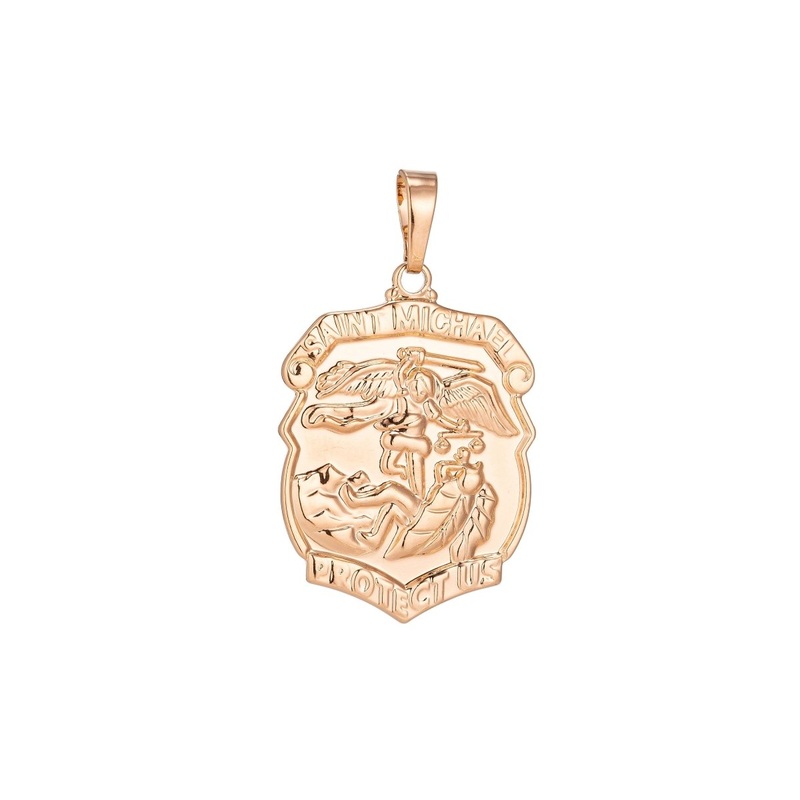 18k Gold Filled Archangel Saint Michael Medal Pendant for Protection Protect us with Prayer in the back for Necklace Jewelry Making H-260