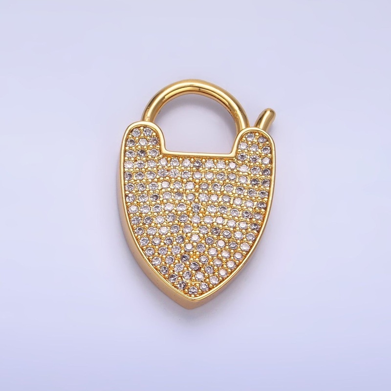 24K Gold Filled 25mm Micro Paved CZ Filigree Padlock Findings | Z1029