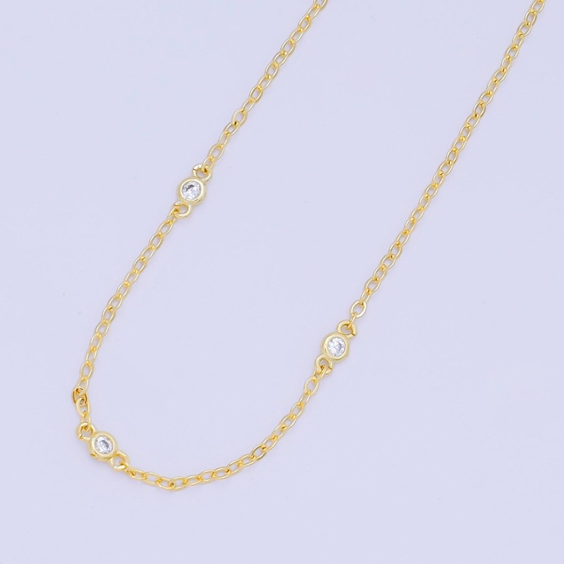 24K Gold Filled Triple Micro Paved CZ Highlights Contemporary Anchor Link Chain Necklace 18.1 Inch | WA-3361