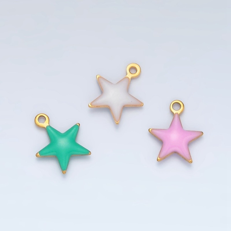 Stainless Steel Pink, Green, White Enamel Mini Celestial Star Charm | P1018 Pink