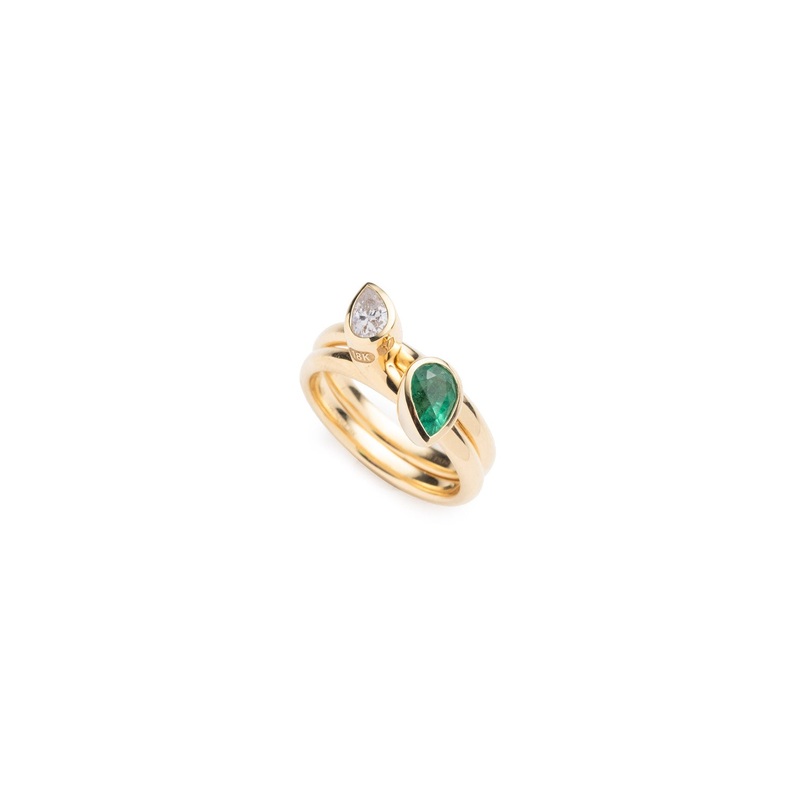 Forever & Always a Pair – Love : .35ct Diamond and .9ct Emerald Bookend Ring Stack