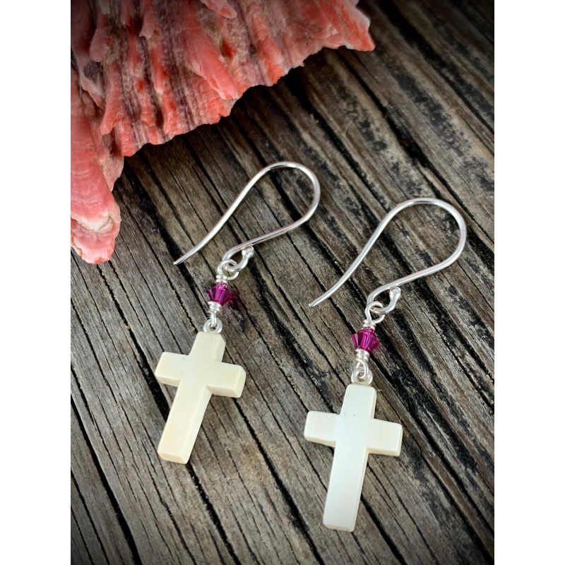 Ivory Cross & Crystal Earrings