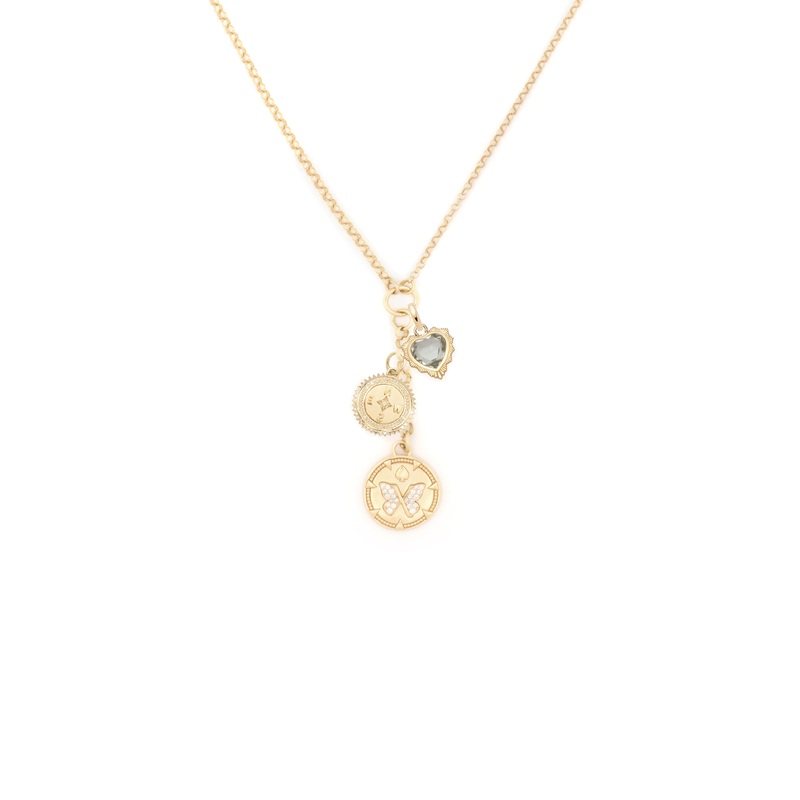 Reverie, Internal Compass & Gemstone Heart : Small Mixed Belcher Extension Chain Necklace