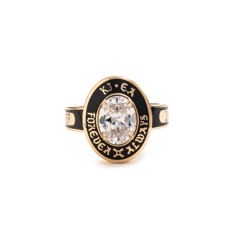 True Love Cigar Band : in Yellow Gold and Black Ceramicwith Oval Diamond