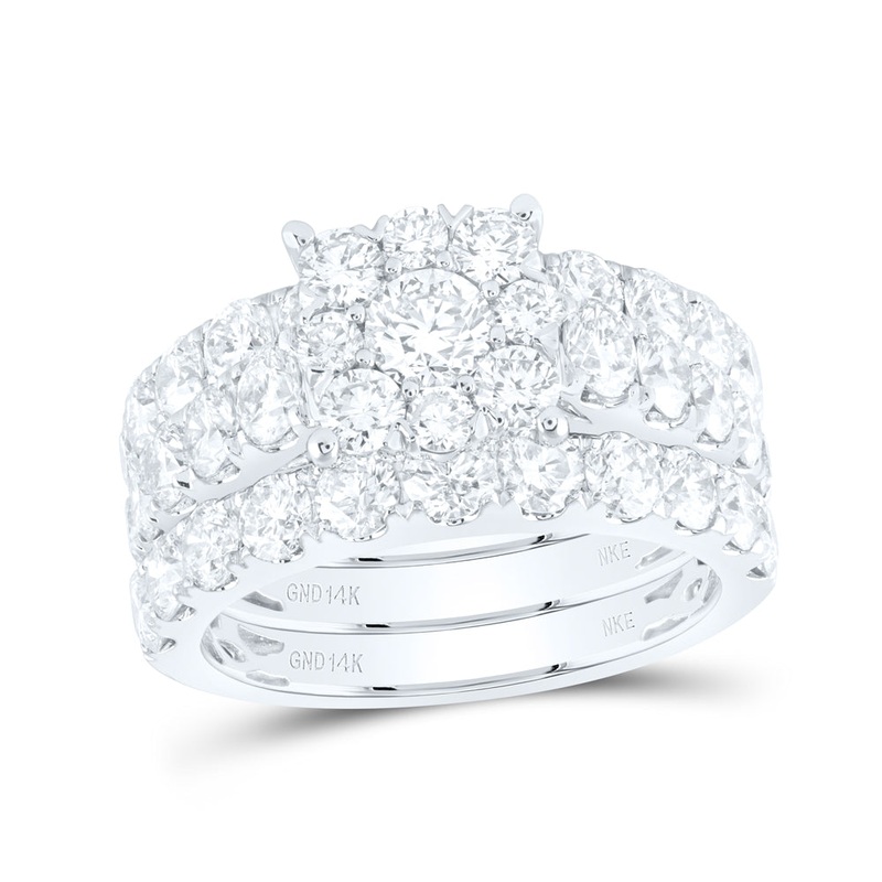 14kt White Gold Round Diamond Halo Bridal Wedding Ring Band Set 4 Cttw