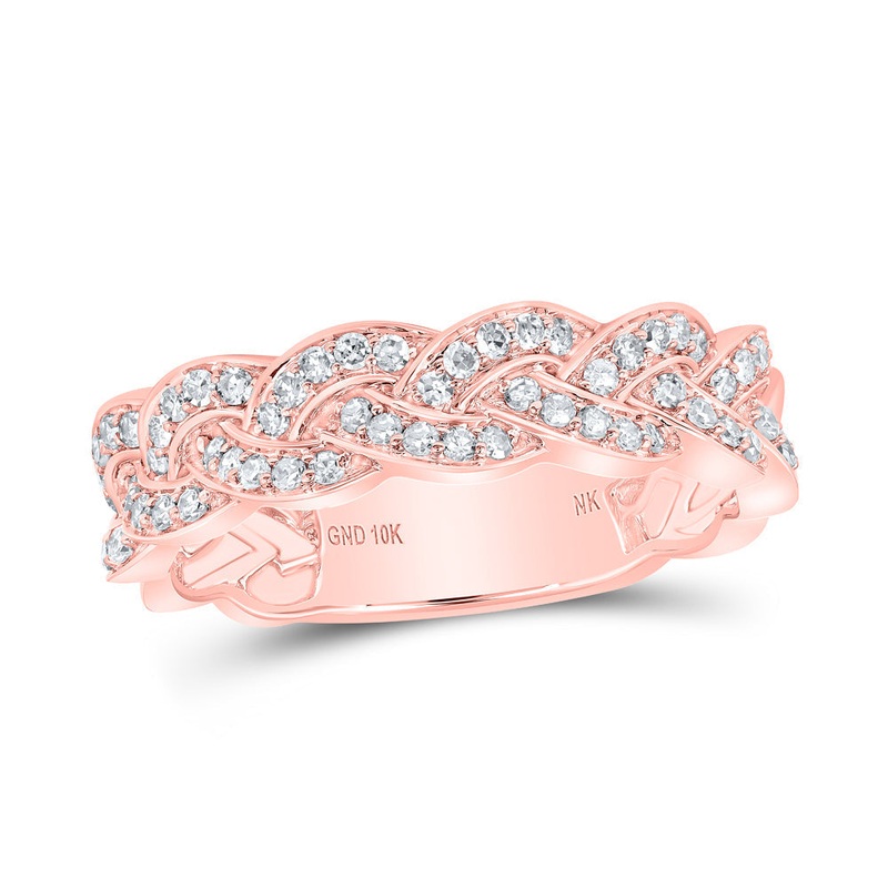 10kt Rose Gold Womens Round Diamond Braid Band Ring 1/3 Cttw