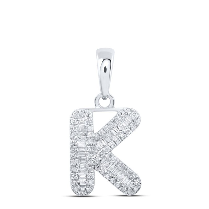 10kt White Gold Womens Baguette Diamond K Initial Letter Pendant 1/3 Cttw