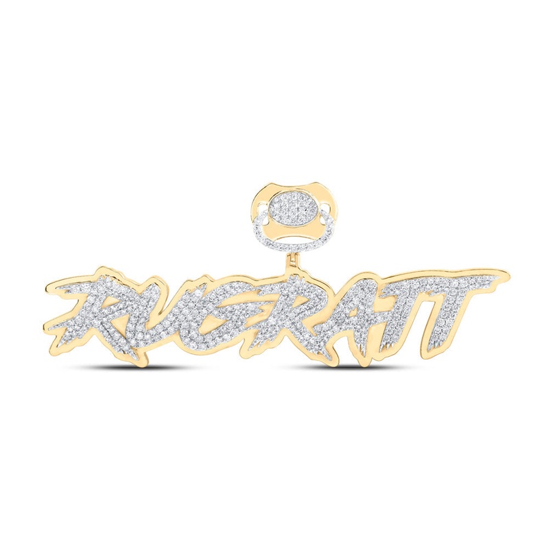 10kt Yellow Gold Mens Round Diamond RUGRATT Charm Pendant 2-5/8 Cttw