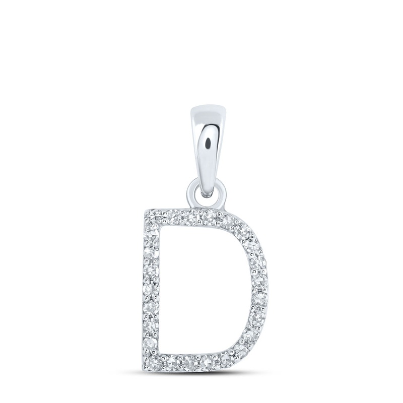 10kt White Gold Womens Round Diamond D Initial Letter Pendant 1/10 Cttw