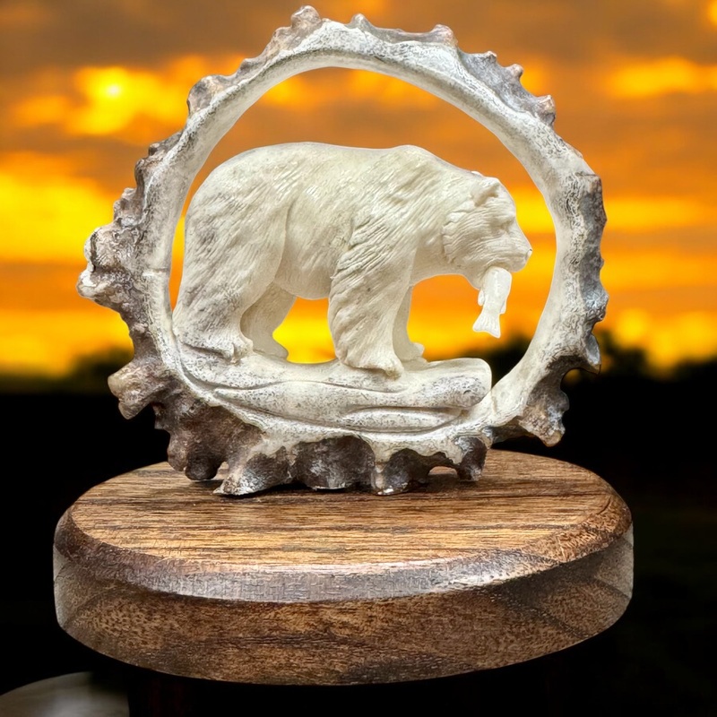 Bear w/Salmon Antler Carving