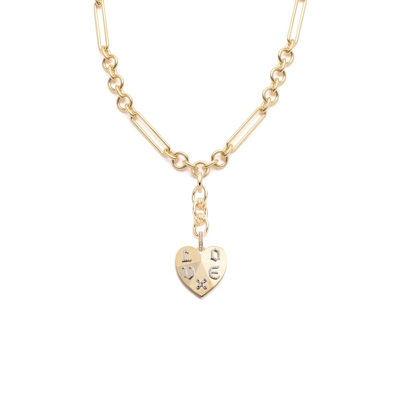 Vivacity : Faceted Heart Midsized Mixed Clip Necklace with Knot Extension