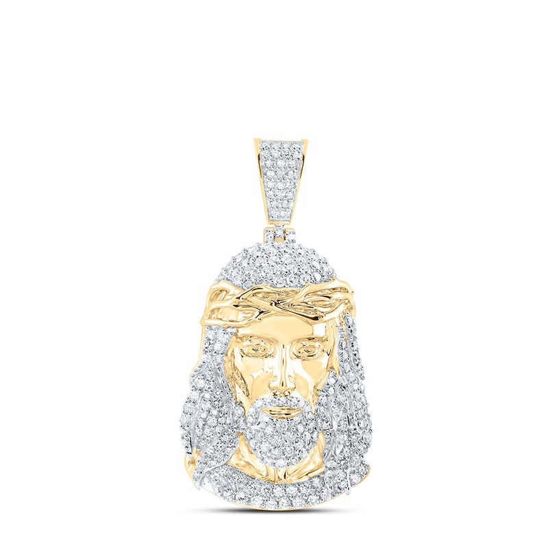 10kt Yellow Gold Mens Round Diamond Jesus Face Charm Pendant 2 Cttw