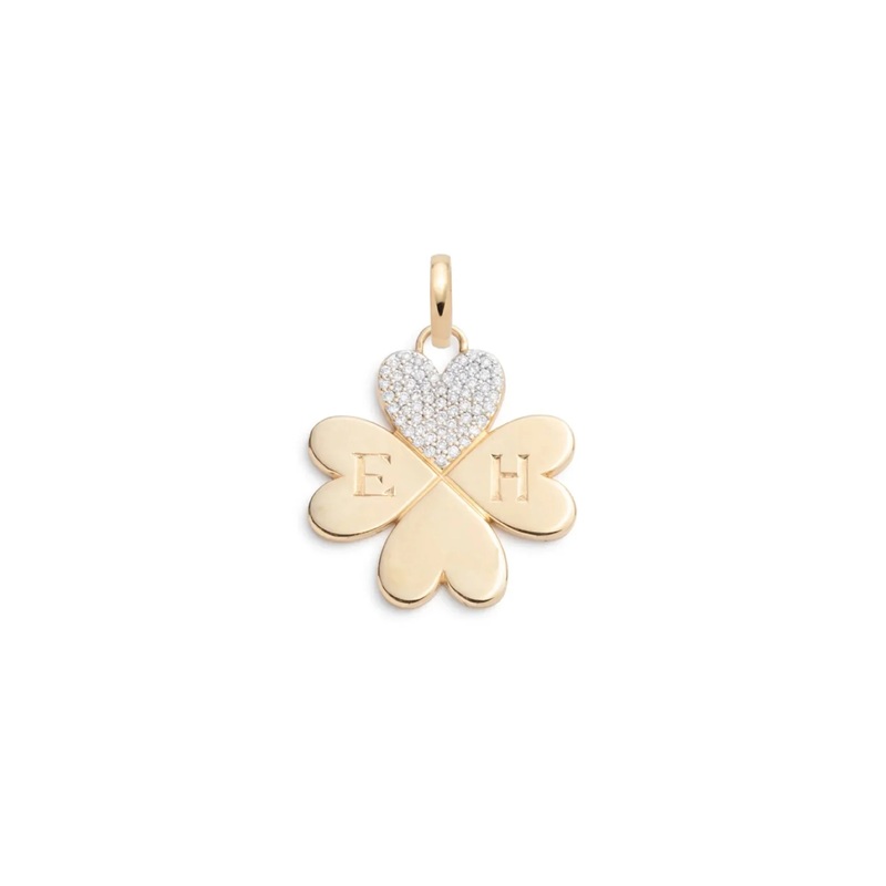 Pave Diamond Engravable Four Heart Clover : Medium Medallion with Annex Link