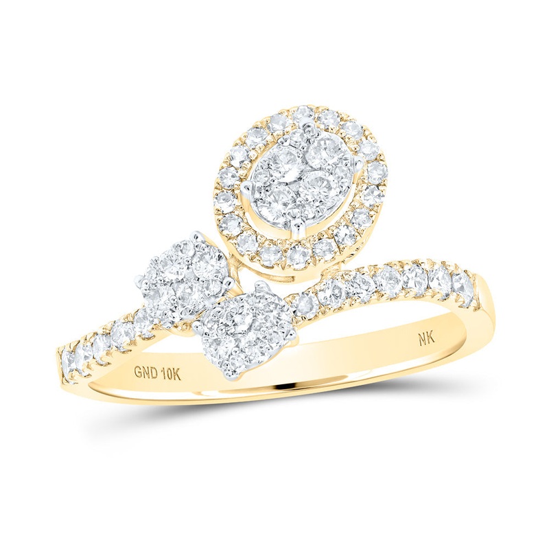 10kt Yellow Gold Womens Round Diamond Cluster Fashion Ring 1/2 Cttw