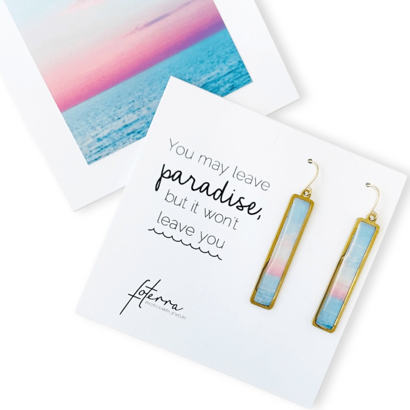 Sunset Ocean Brass Bar Earrings