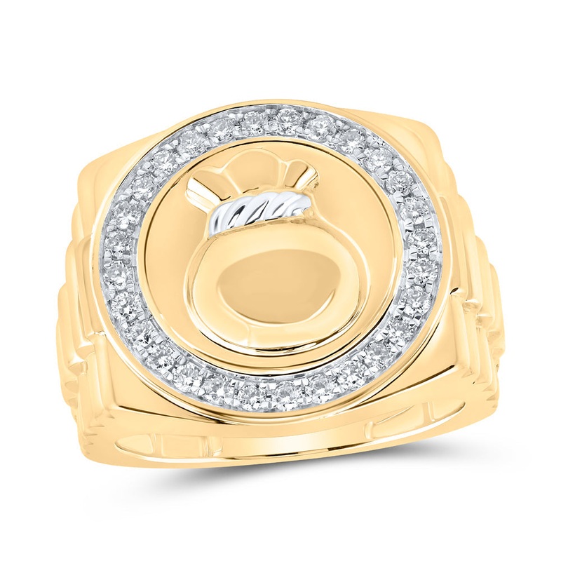 10kt Yellow Gold Mens Round Diamond Money Bag Circle Ring 1/2 Cttw