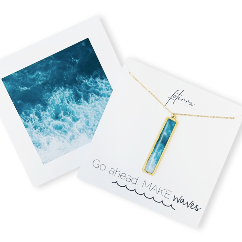 Blue Ocean Brass Bar Necklace