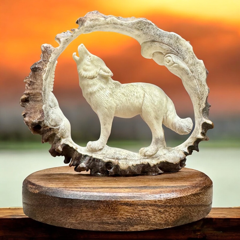 Wolf Standing Antler Carving